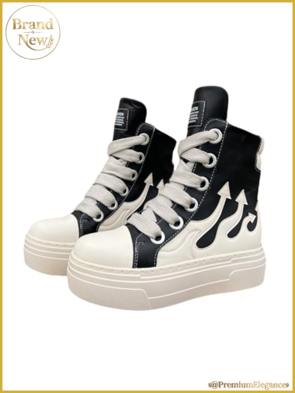 Flame Print Platform Sneakers Chunky Heel Round Toe PU Leather